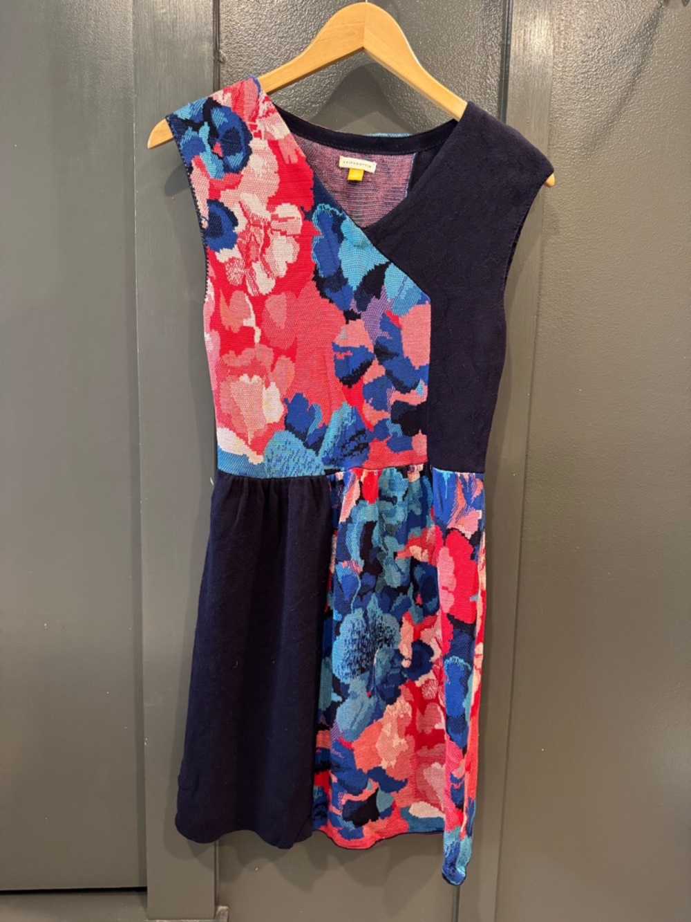 Anthropologie Leifsdottir Navy Dress with Pink & Blue Floral Panels